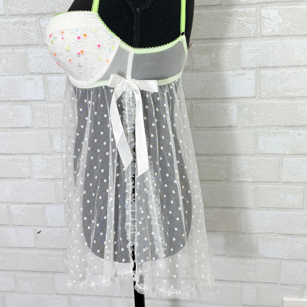Vintage Victorias Secret Y2K Babydoll Sheer Chemise 34C Push Up Fairy Coquette - Picture 6 of 12